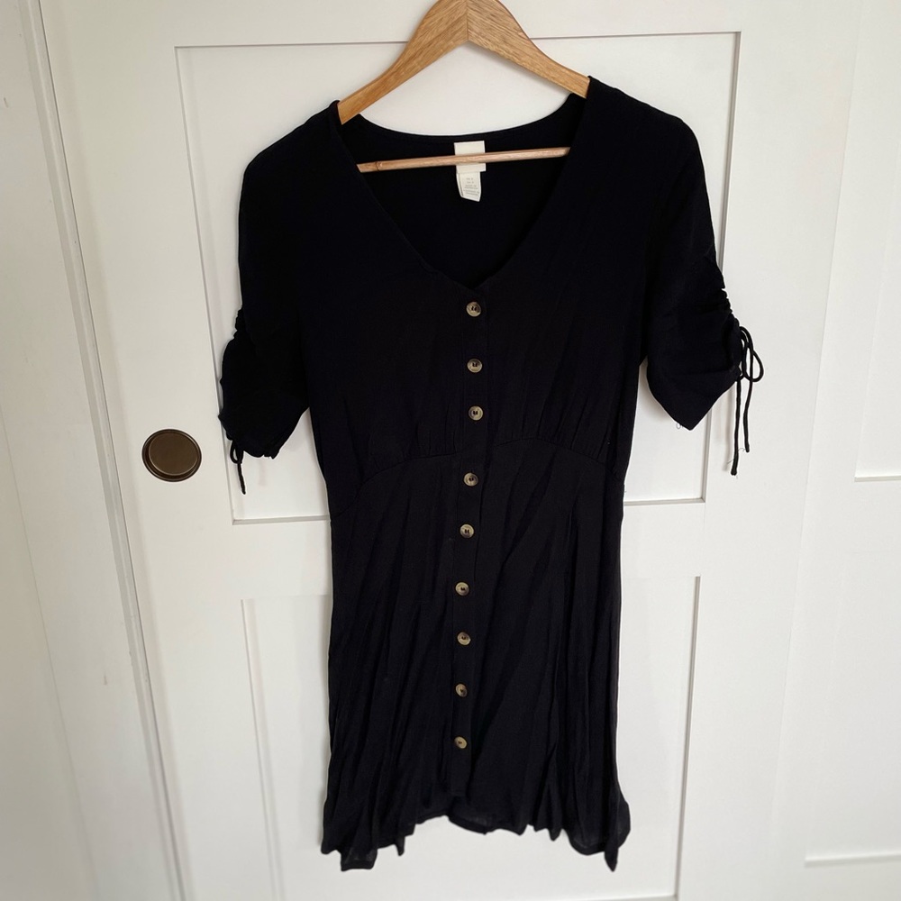H&M Black Mini Dress with Button Front